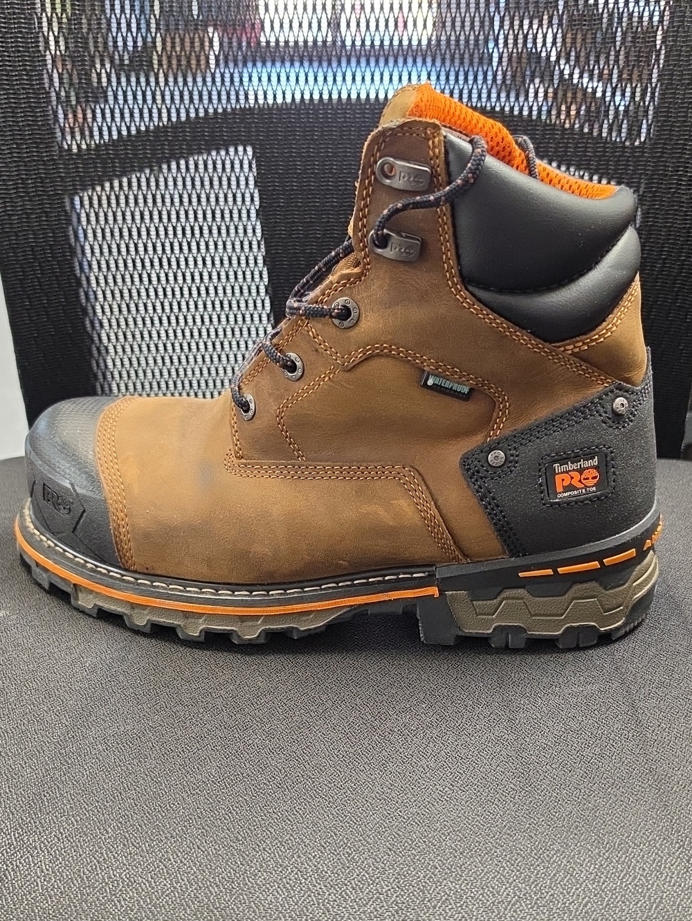 Timberland PRO Brown Leather Work Boot with Orange Accents